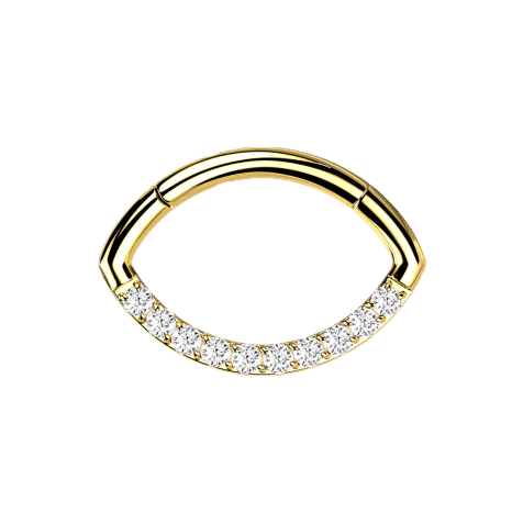 Micro segment ring, foldable, gold-plated, oval front, crystals, silver