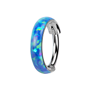 Micro segment ring hinged silver side opal stripe wide blue