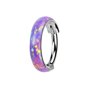 Micro segment ring hinged silver side opal stripe wide...