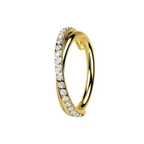 Micro segment ring hinged gold-plated crossed sideways crystals silver