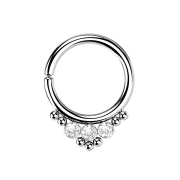 Micro piercing ring silver balls and three crystals