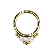 Micro Piercing Ring vergoldet Kugeln und drei Kristalle