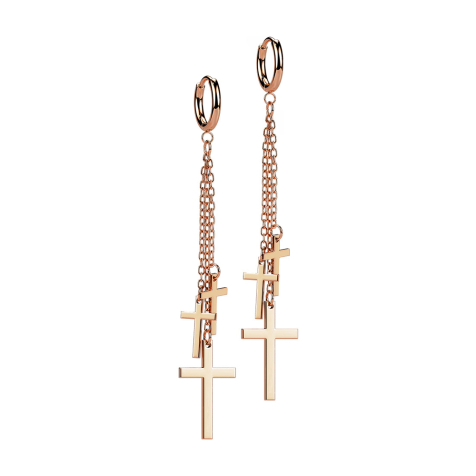 Earring rose gold pendant chain three crosses