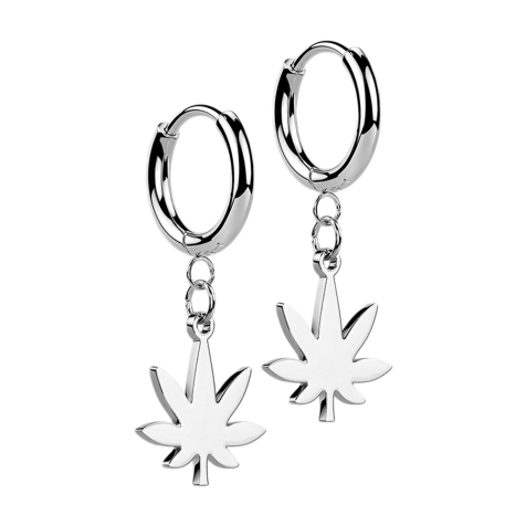 Boucles doreilles argent pendentif feuille de chanvre