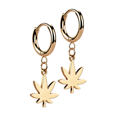 Boucles doreilles or rose Pendentif feuille de chanvre