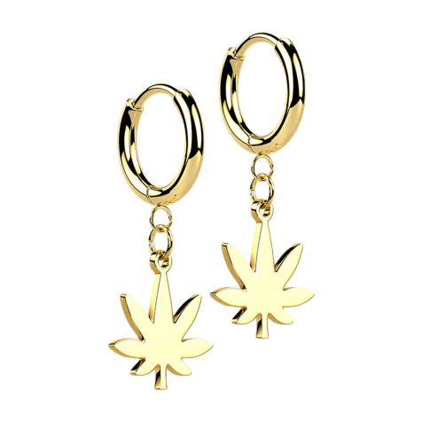 Orecchino placcato oro con pendente a forma di foglia di canapa