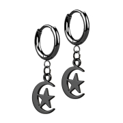 Boucles doreilles noir pendentif lune et étoile