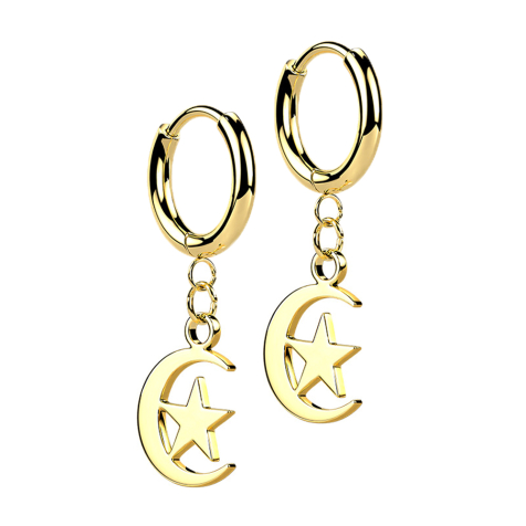 Ohrring vergoldet Anhänger Mond und Stern