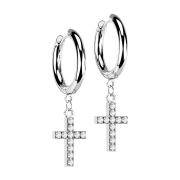 Boucles doreilles argent pendentif croix avec cristaux