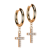 Boucles doreilles or rose Pendentif croix avec cristaux