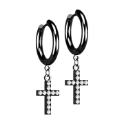 Boucles doreilles noires pendentif croix avec cristaux