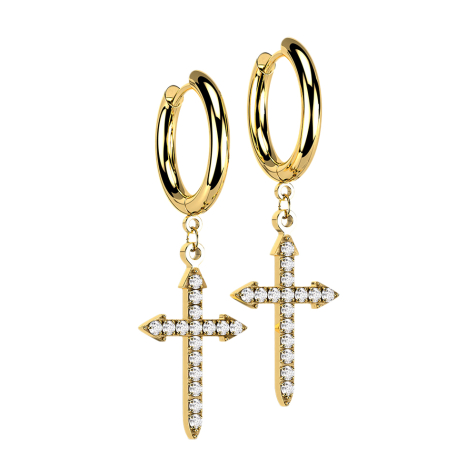 Orecchino placcato oro con croce celtica e cristalli