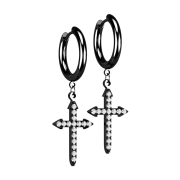 Boucle doreille noire pendentif croix celtique avec cristaux