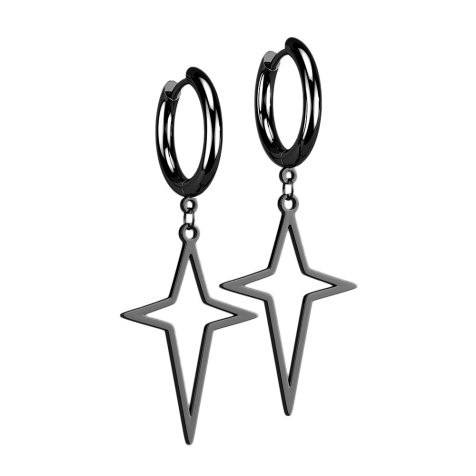 Earring black pendant star cross
