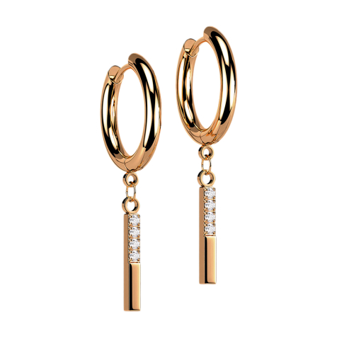 Earring rose gold pendant bar with crystals