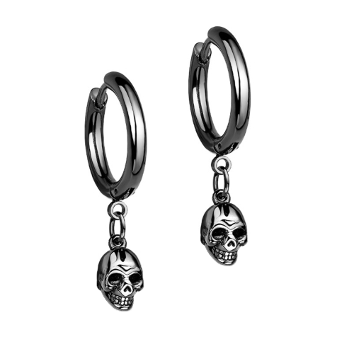 Boucles doreilles noir pendentif tête de mort