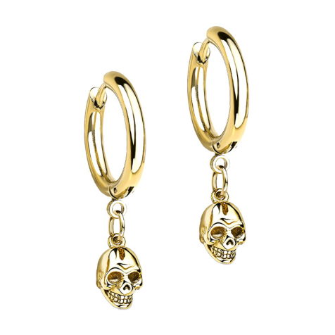 Boucles doreilles plaquées or pendentif tête de mort