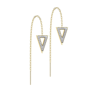 Gold-plated stud earrings free-falling chain triangle...