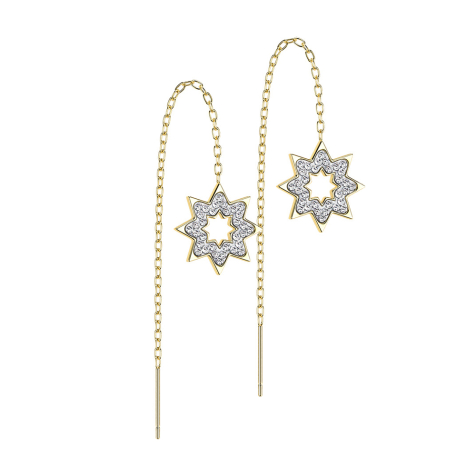 Gold-plated stud earrings free-falling chain snowflake with crystals