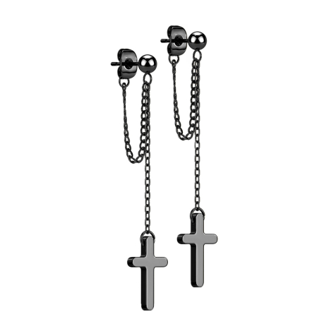 Boucles doreilles noires avec pendentif boule Chaîne avec croix