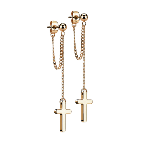Stud earrings rose gold with ball pendant chain with cross
