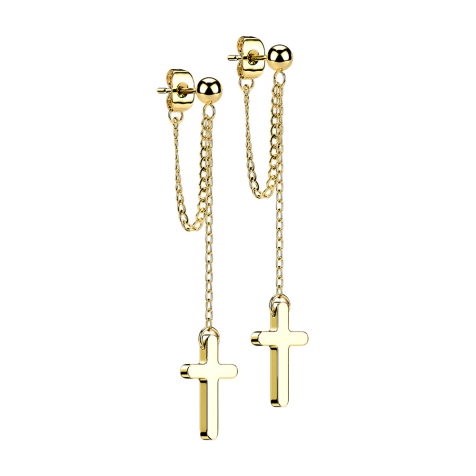 Orecchini a perno placcati oro con pendente a sfera Catena con croce