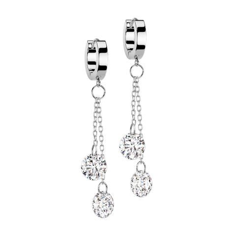 Ohrring zum Klappen silber Anhänger zwei Ketten mit Kristall