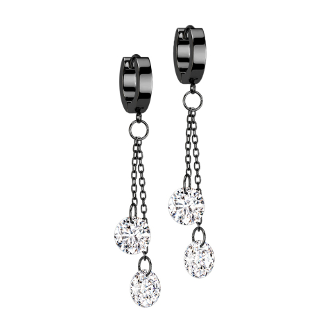Ohrring zum Klappen schwarz Anhänger zwei Ketten mit Kristall