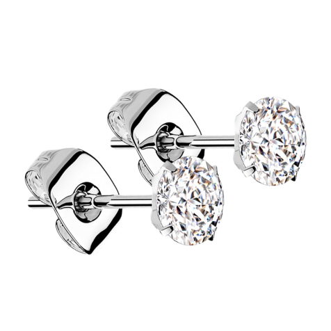 Orecchini a bottone argento cristallo rotondo argento