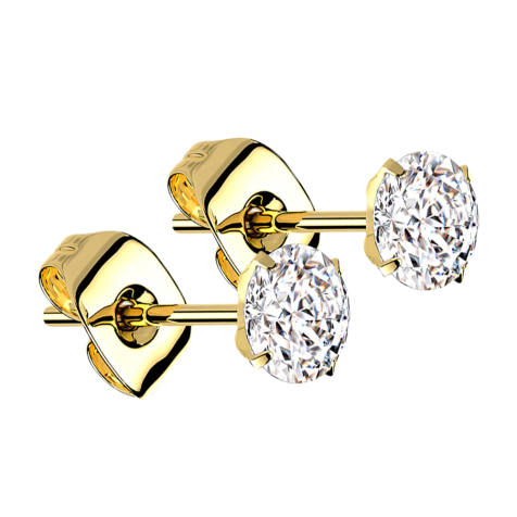 Clous doreilles plaqués or, cristal rond argenté