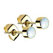 Ohrstecker vergoldet Zylinder Opal weiss