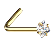 Angled nose stud gold-plated square crystal set in silver
