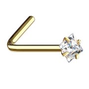 Angled nose stud gold-plated square crystal set in silver