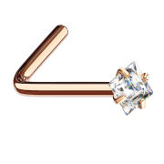 Angled nose stud rose gold square crystal silver set