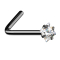 Nose stud angled black square crystal silver set