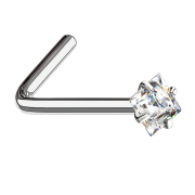 Nose stud angled silver square crystal silver set
