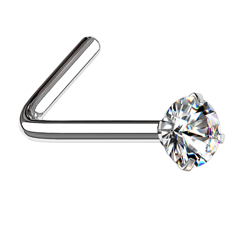 Nose stud angled silver round crystal silver set
