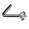Nose stud angled black round crystal silver set