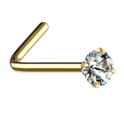 Angled nose stud gold-plated round crystal set in silver