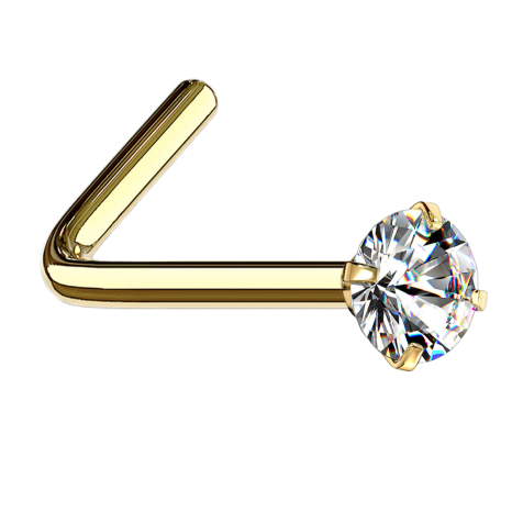 Clous de nez coudés dorés, cristal rond serti dargent