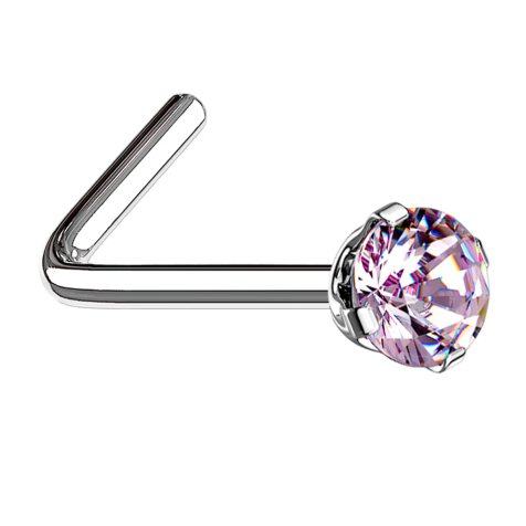 Clous de nez coudés argentés cristal rond serti de rose