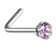 Nose stud angled silver round crystal pink set
