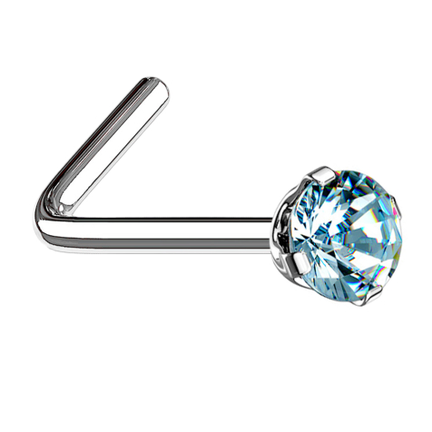 Borchia nasale angolata in argento con cristalli tondi color acqua