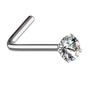 Nose stud angled silver round crystal silver set
