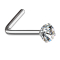 Angled nose stud, silver, round crystal, silver setting