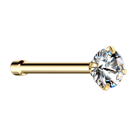 Nose stud straight gold-plated round crystal set in silver
