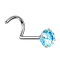 Clou nasal courbé argent cristal rond serti aqua