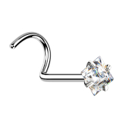 Nose stud curved silver square crystal silver set