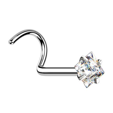 Nasenstecker gebogen silber quadratischer Kristall silber gefasst