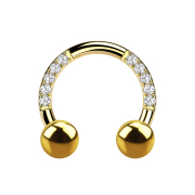 Micro circular barbell, gold-plated, crystals with two balls